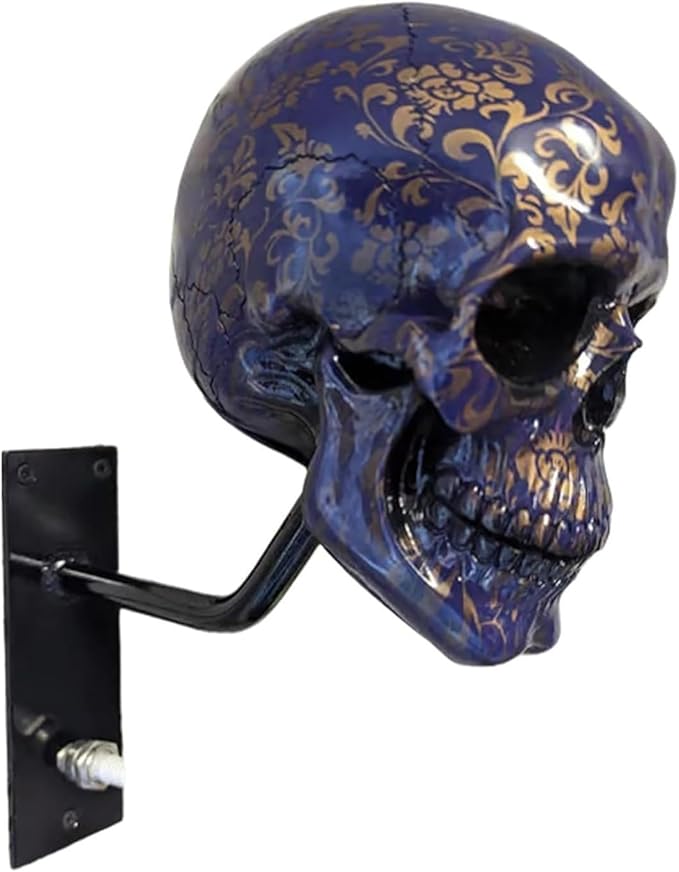 Motorcycle Helmet Skull Holder, Wall Mount Helmet Rack, Resin Crafts,Skull Helmets Holder Suitable for Motorcycle Cap, Baseball Cap, Bicycle Cap, Hat Storage Rack,Sports Gear (Type-C)