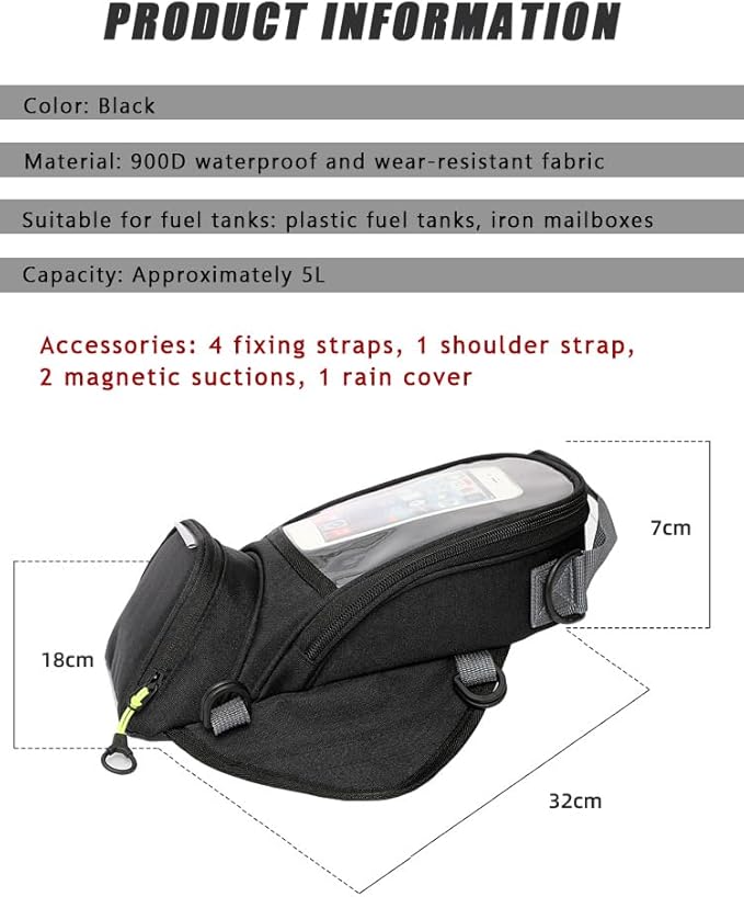 Motorcycle Tank Bag for Suzuki Gsxr 600 750 2006-2016, Magnetic Petrol Tank Bag with Waterproof Touch Screen Phone Pouch, Oxford Cloth Motorcbike Gas Oil Pouch