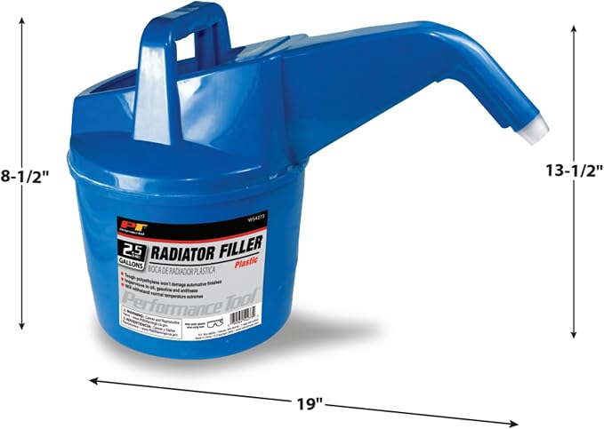 Performance Tool W54273 Plastic Radiator Filler - 2.5 Gallon,Blue