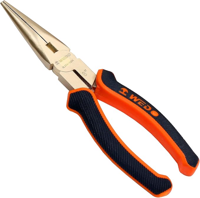 WEDO Non-Sparking Needle Nose Pliers 8", Precision Long Nose Pliers, Snipe Nose Pliers with Wire Cutters, DIN Standard, BAM & FM Certificate, Aluminum Bronze