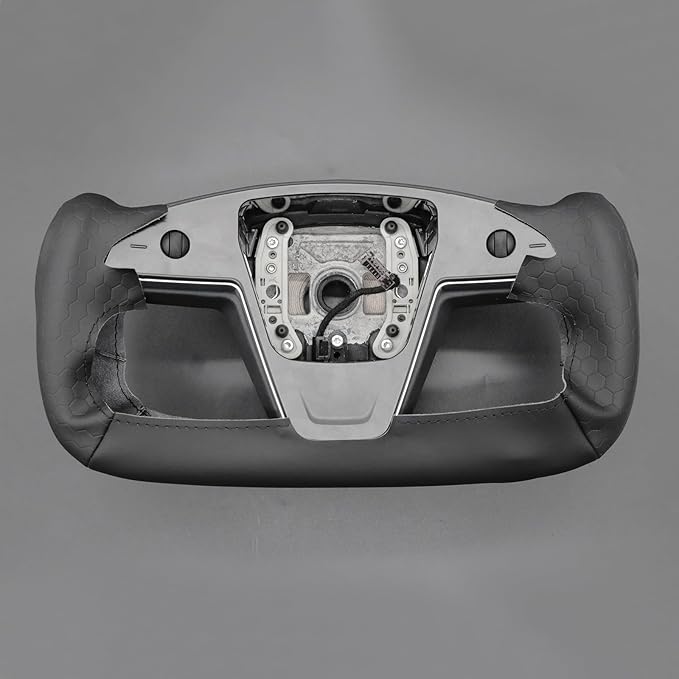 MEWANT Steering Wheel Cover for Yoke Style Steering Wheel for Tesla Model S 2021-2023 / Model X 2021-2023 Made of Black Microfiber Leather