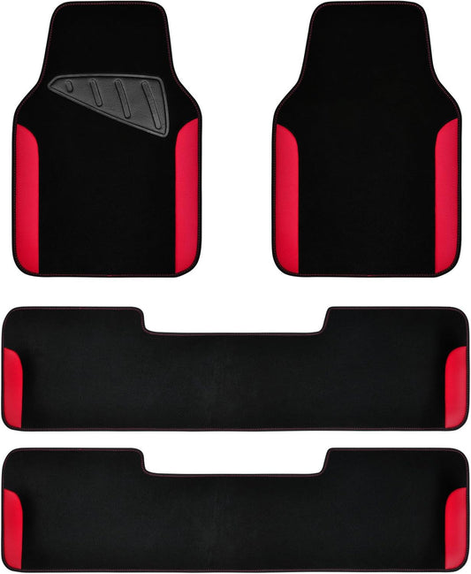 CAR PASS Waterproof Universal Faux Leather 3Row Car Floor Mats, Red Car Mats Fit for SUV,Vans,sedans, Trucks,Set of Vehicles Car Carpet with Driver Heel Pad and Anti-Slip Nibs Backing (Red 3Row)