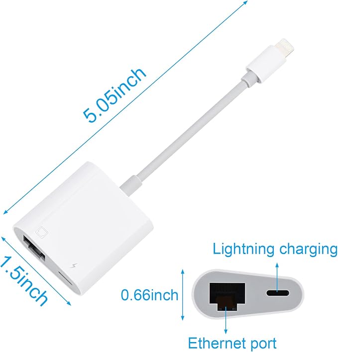 Lightning to Ethernet, 2 in 1 Phone to OBD2,ENET Rj45 Cable ethernet Connector Tools to OBD Interface Cable Coding F-Series 10/100Mbps High Speed,Ethernet Adapter with Charge Port Plug and Play[White]
