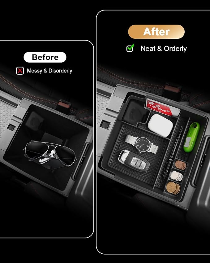 Center Console Organizer Set For 2022-2026 Nissan Frontier - 3 Pcs Armrest Box Storage Tray + Middle Console Organizer + TPE Cup Holder Insert For 2022-2026 Frontier Accessories - Solid ABS No-Slip