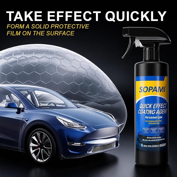 Sopami Ceramic Spray Coating, High Shine Car Wax, 3-in-1 Car Detailer | Waterless Car Wash, Long-lasting Hydrophobic, High Gloss Shine, for Window Glass, Wheels, Trim,17.5 oz with Towel (Pack of 1)
