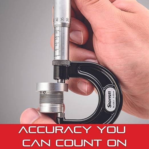 Starrett Outside Micrometer with One-Piece Spindle, Satin Chrome Finish and Tapered Frame - Quick and Easy Adjustment, 0-1" Range, .0001" Graduation - T436.1XFL-1