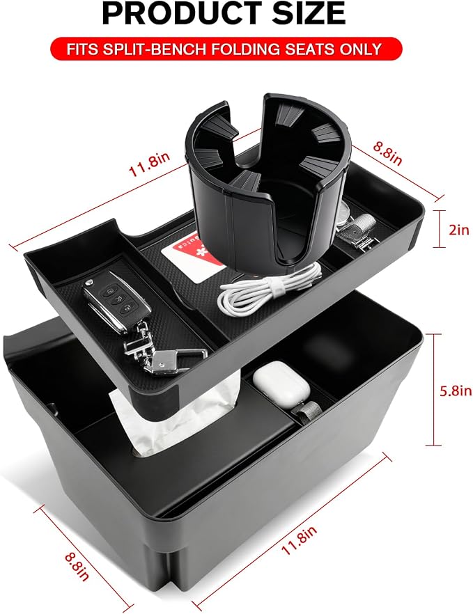 for 2019-2026 Silverado/Sierra 1500 & 2020-2026 Silverado/Sierra 2500/3500 Accessories(Split-Bench Folding Seat Only) Double Layer Center Console Hanging Organizer Box&Large Cup Holder