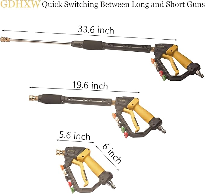 GDHXW High Power Washer Gun,Adjustable Pressure Washer Gun with Extension Wand,Quick Connection,with 5 Nozzle Tips, 2 Adapter,10 O-Rings 5000 PSI,Compatible with Most Pressure Washer