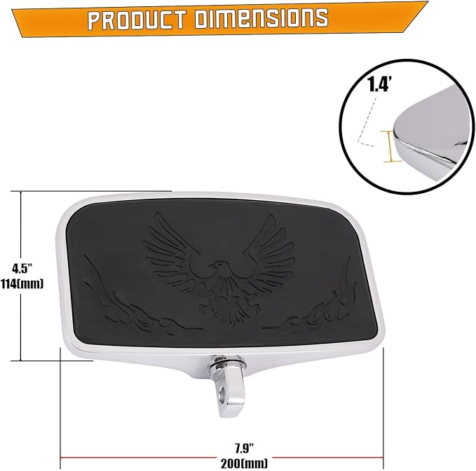 Kinglemc Rear Passenger Footpeg Passenger Peg Floorboard for Harley Dyna Electra Glide Road Electra RoadKing Fatboy Sportster 883 1200 Sportsters Dynas Softails V-Rod (Eagle 7.9 * 4.5", Silver)