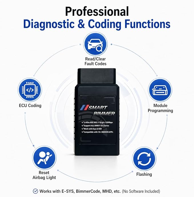 2026 OBD2 WiFi Adapter MHD Ethernet Adapter for BMW F-G-I Series | Compatible for BimmerCode,E-SYS,ISTA,Bootmod3, Work with iOS, Android & Windows
