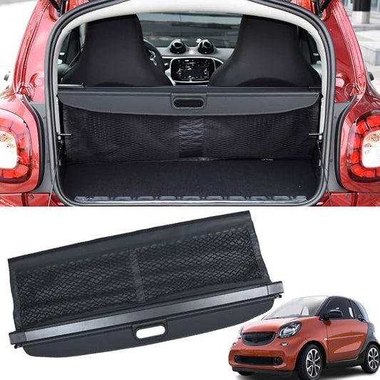 Marretoo for Smart ForTwo Cargo Cover 2016 2017 2018 for Smart ForTwo Accessories with 【Extra Storage Net】 Black Retractable Trunk Cover Security Shield Shade