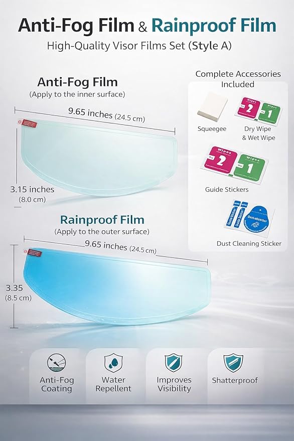Universal Helmet Visor Anti-Fog Film + Rainproof Film - 2 PCS for Motorcycle Helmet Lens, Alternative to Insert Lens - Ultra HD Shield Films, Anti-Steaming, Safer Rides (Style A)