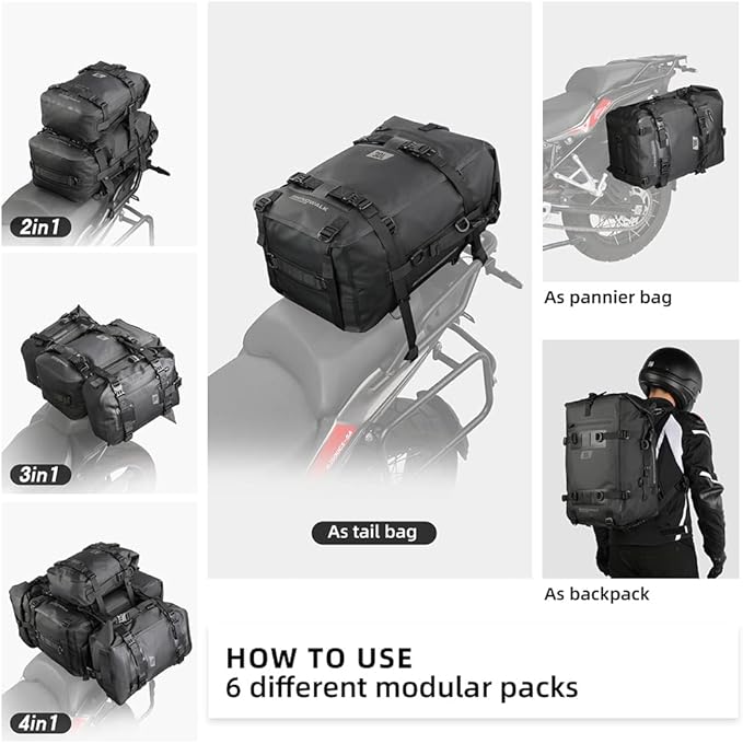Rhinowalk Motorcycle Tail Bag Motorbike Side Bag 30L Full Waterproof Motor Saddle Pannier Bag Rear Rack Trunk Professional Motor Accessories-Black