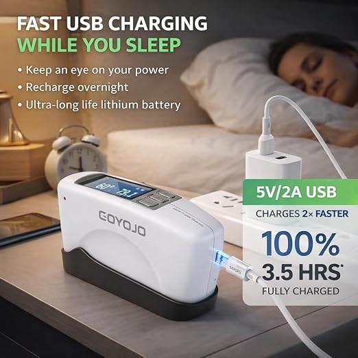 High Precision Degree Gloss Meter 60° for Floor, Plastic, Cars Paint, Marble, Measurement Range 0-200GU with 320 * 240 Color Screen & USB Charging, Supports Computer QC Software for Data Analysis