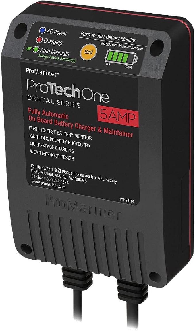 ProMariner 25105 ProTechOne Digital Series 5 Amp Fully Automatic On-board Battery Charger and Maintainer AC Corded Model