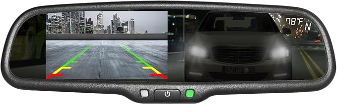 Master Tailgaters 10.5" OEM Rear View Mirror with 4.3" LCD Screen + Dimming + Compass & Temperature | Rearview Universal Fit | Auto Adjusting Brightness LCD | Anti Glare | Original Mirror Replacement