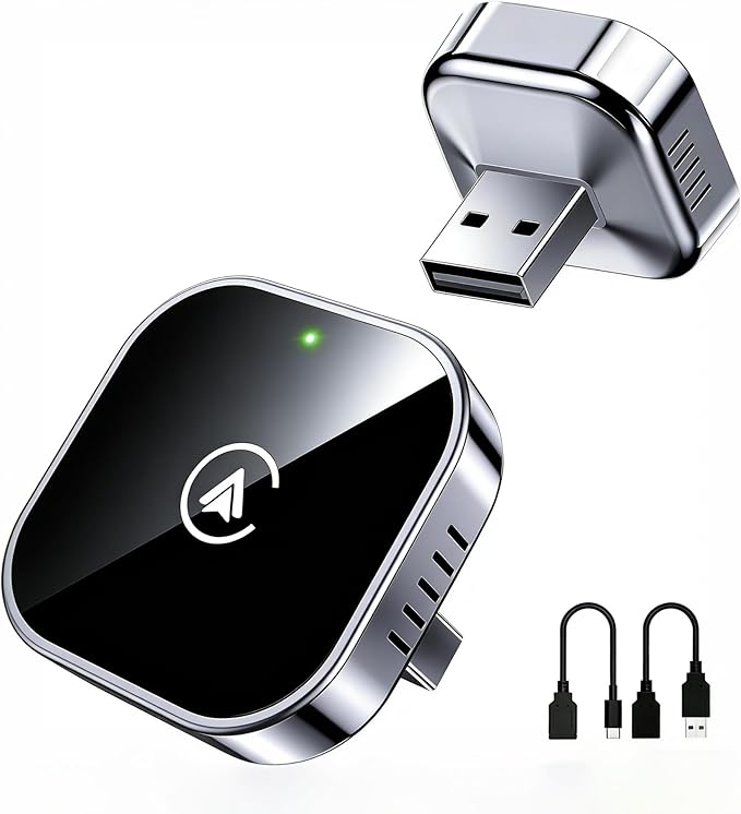 2-in-1 Wireless CarPlay and Android Auto Adapter, 2026 Upgraded Wired to Wireles s Converter, Wireless CarPlay Adapter for Apple iPhone & Android,Plug-and-Play, Stylish and Compact Design