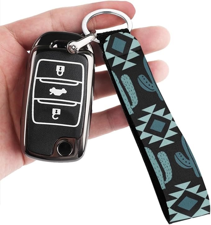 Howilath Green Aztec Cactus Print Car Seat Covers/Steering Wheel Cover/Seatbelt Pads/Coasters/Keychain/Armrest Cushion, 10pcs Auto Interior Accessories