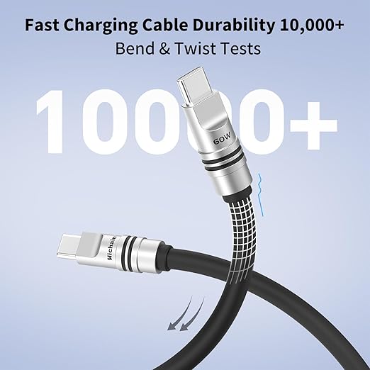 Hichain USB C Cable USB Charger, Wall Charger with 60W USB Cable, Durable Phone Charger Cord Data Transfer Cord for Phone 17/16, Tablet, Laptop, 4 FT Black