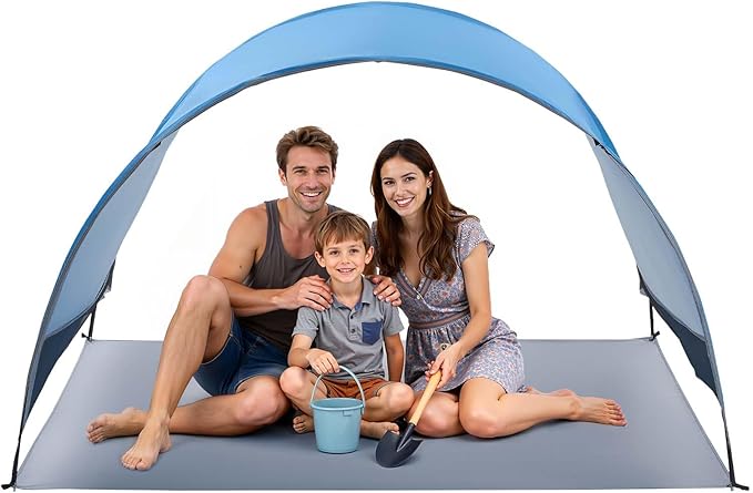 VEVOR Beach Tent Sun Shelter for 3 Person, UPF 50+, Portable Sun Shade Beach with Carrying Bag & Ground Stakes, Lightweight and Easy Setup Beach Umbrella for Camping Fishing Outdoor Picnic