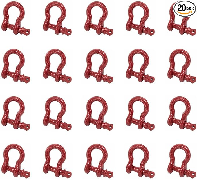 Mytee Products (20 Pack 5/16" Anchor Shackle Forged Carbon Steel w/Alloy Screw Pin WLL # 0.75 Ton (1,500 Lbs.)|Double Rust Protection Heavy Duty D Ring Shackle for Towing, Rigging & Vehicle Recovery