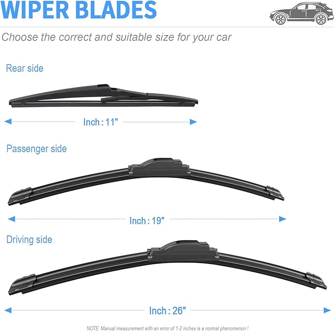 Gavimnal® 26"+19"+11" Silicone Wiper Blades Replacement For Toyota Prius V 2012-2018,All-Season Front Rear Windshield Wiper Blades(Set of 3)