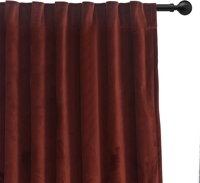 Roslynwood Luxury Soft Burnt Ochre Velvet Curtains 108 inches Long Back Tab Thermal Insulated Blackout Window Drapes for Living Room/Bedroom/Dining Room, W52 x L108, 2 Panels