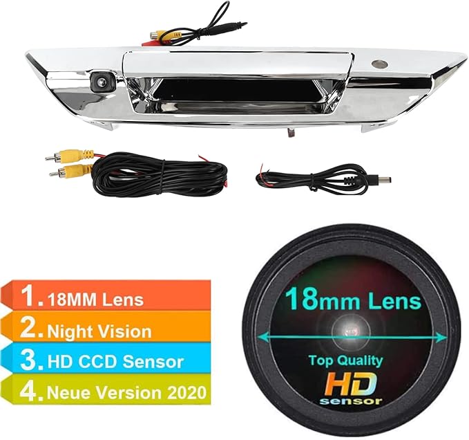 Car Trunk Handle Color Backup Camera, Parking Camera Backup Assistant Reversing Cam Replacement for 2017‑2021, IP66, 150‑170° Wide Angles(Silver)