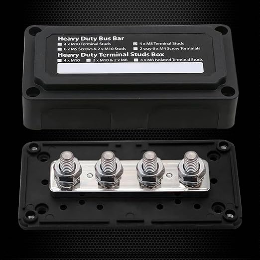 4 x M10 (3/8") Studs Power Distribution Block Bus Bar 12V, Ampper Waterproof HD 300A Marine BusBar Battery Distribution Block W/Cover for Auto Boat Solar (Black)