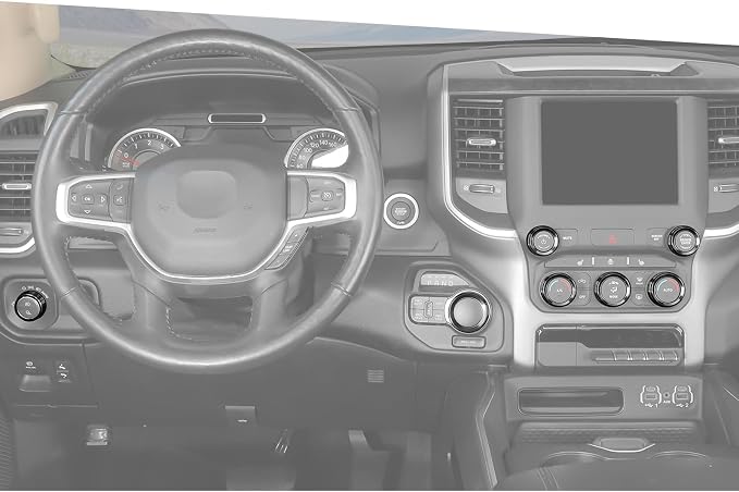 Jimen for Ram Center Console Knob Covers, 7PCS AC Air Conditioner Audio Volume Button & Headlight Switch & 4WD Shifter Knob Ring Trim Fit for Dodge Ram 2018-2025 (Black)