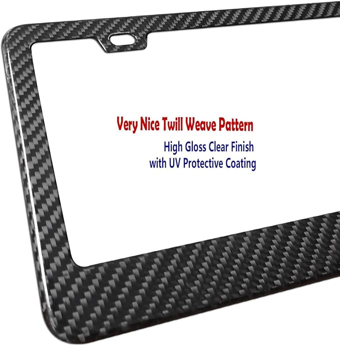 BGGTMO Carbon Fiber License Plate Frame - 100% Real Carbon Fiber Overlays Stainless Steel License Plate Frames | Stainless Steel Anti-Theft License Plate Screws | 1PC Black Gloss Plate Frame