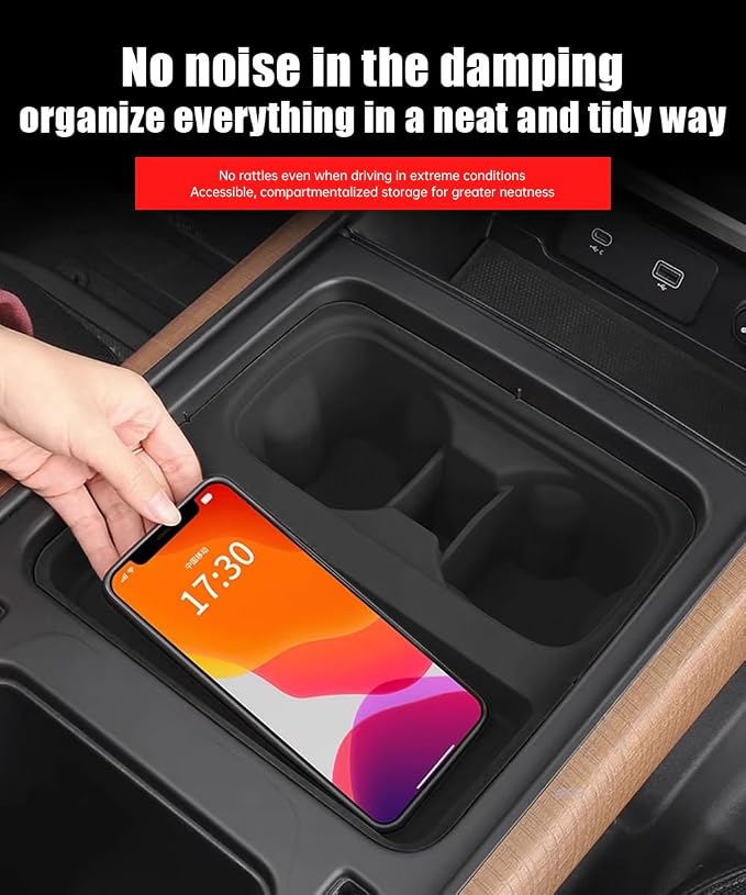 Center Console Storage Box for 2022-2024 Land Rover Defender 90 110 130 Wireless Charging Mat Cup Holder Interior Storage Silicone Mat Tuning Supplies Accessories (2022-2024 Defender (Black))