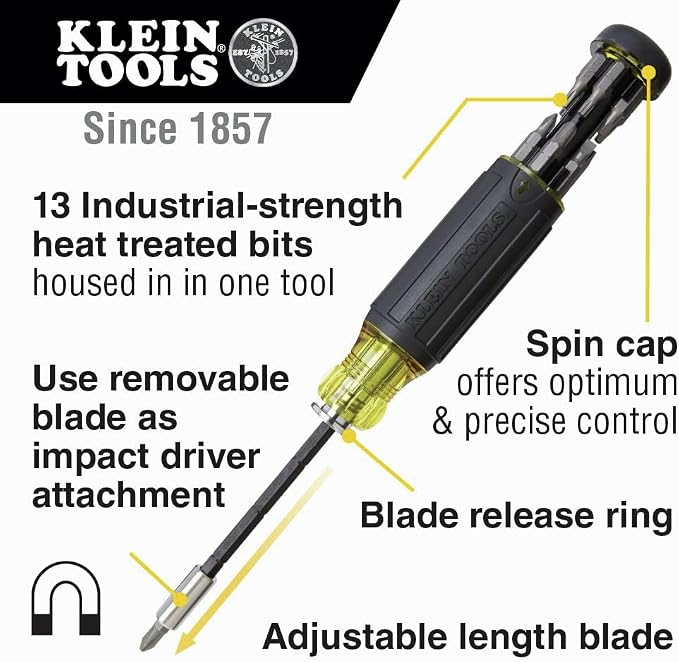 Klein Tools 32933 Impact Driver, 7-in-1 Impact Flip Socket Set & 32308 Multi-bit Stubby Screwdriver & 32303 Multi-Bit Screwdriver/Nut Driver