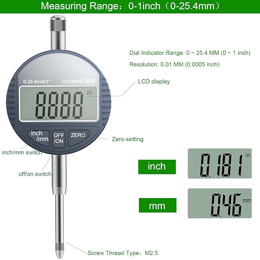 HDLNKAK Premium Disc and Rotor/Ball Joint Digital Gage, 1'' by 0.0005'' Indicator and 360 Deg Flexible Stem Holder,Automobile Brake disc Flatness Measurement Tool