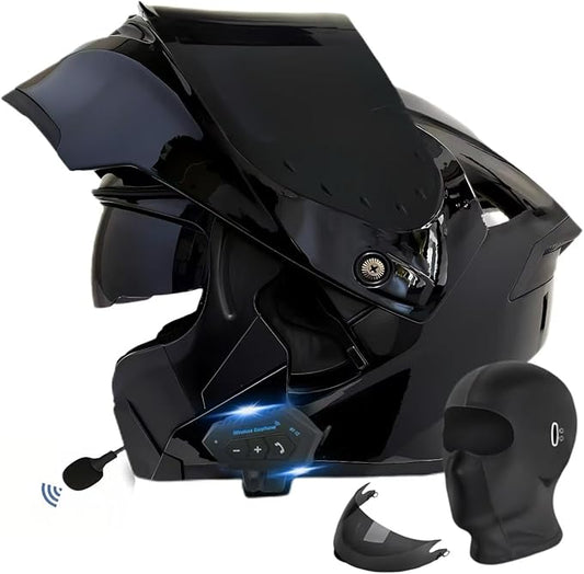 Motorcycle Bluetooth Modular Helmet, DOT Approved Flip Up Full Face Motorcycle Dual Visor Helmet, with Dual Speakers and Microphone, for Adults Men and Women