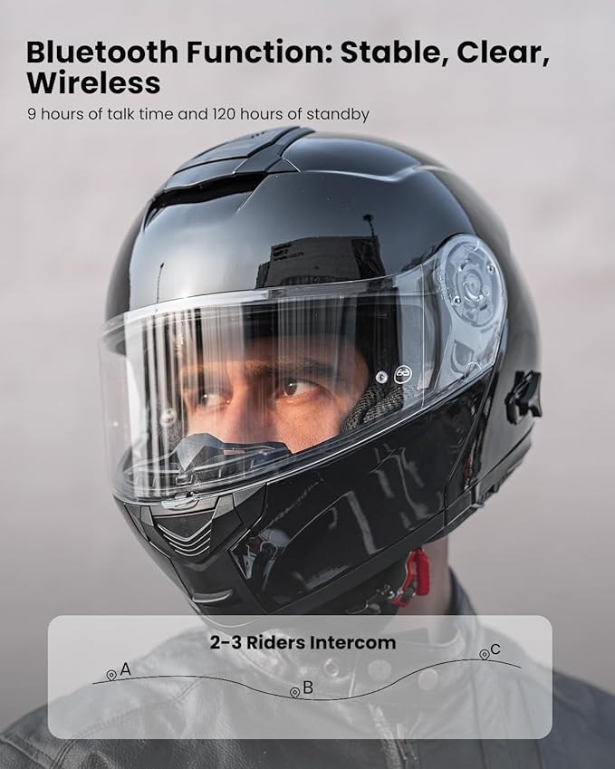 ILM 159BT Bluetooth Modular Motorcycle Helmet 2-3 Riders Intercom Full Face Flip up Casco DOT with Face Mask (GlossBlack, 2XL)