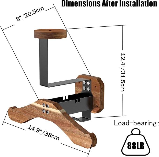 Motorcycle Helmet Holder - Wall Mount Rack, Solid Wood & Heavy Duty Steel, for Motorcycle/Football/Cycling/Skiing/Tactical Gear