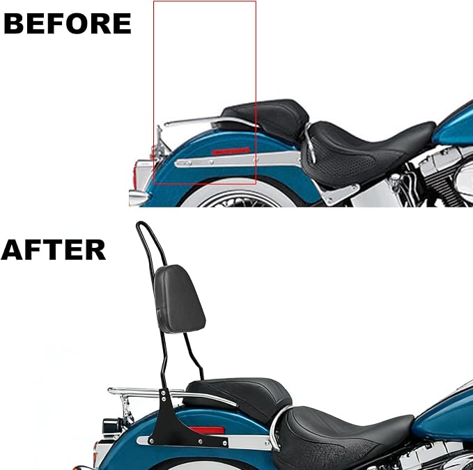 Motorcycle Passenger Sissy Bar Rear Tall Backrest Cushion Pad For Harley Davidson Heritage Softail Custom FXSTC Classic FLSTC Springer FLSTS Fat Boy EFI FLSTF (Black)