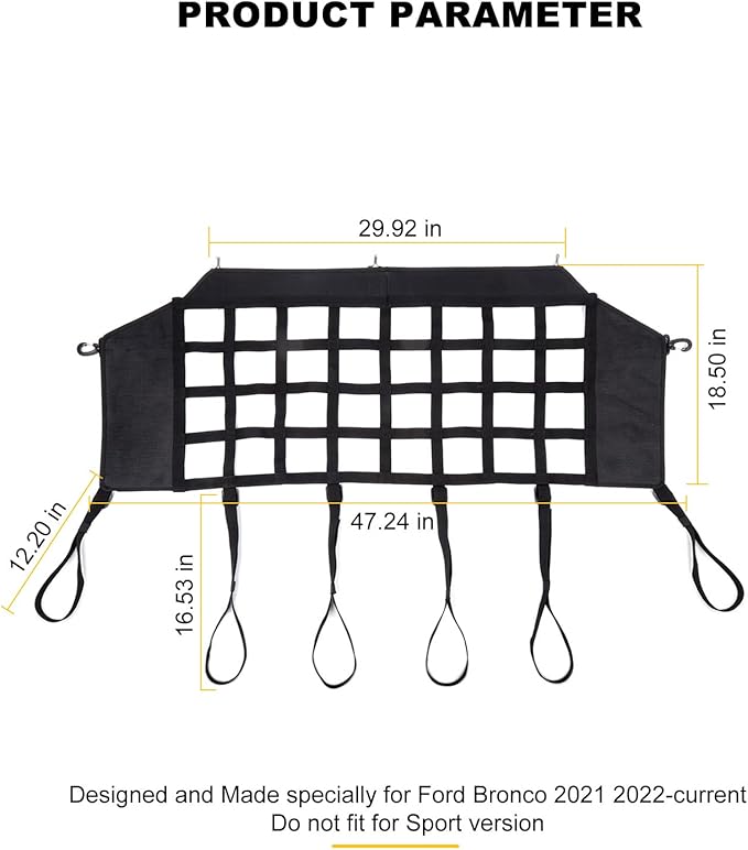 for Bronco Trunk Net Mesh Dog Barrier Cargo Net for Ford Bronco 2021 2022 2023 Black Storage Accessories