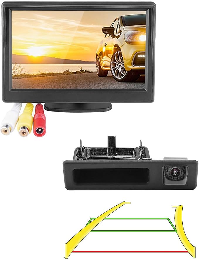 GreenYi AHD Monitor BMW Trunk Camera, 800x480 HD TFT Monitor + AHD 1080P BMW Trunk Camera w/Trajectory Gudeline