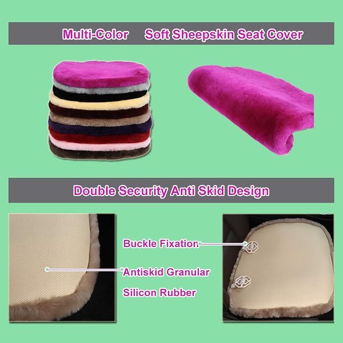 OGLAND Fluffy Fuzzy Fur Sheepskin Universal Car Seat Covers for Auto Cozy Seat Cushion Auto Accessories, 1 Front Seat (3 Pack Front, Alpine Green)