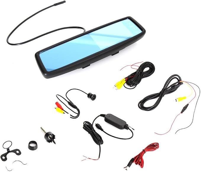 Pyle Wireless Backup Car Camera Rearview Mirror Monitor System - Parking & Reverse Safety Distance Scale Lines, Waterproof & Night Vision Cam, 4.3" LCD Display - (PLCM4300WIR)