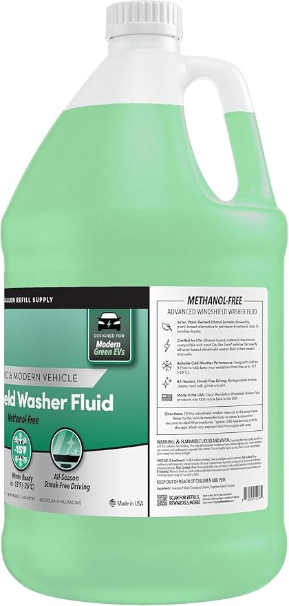 Clean Revolution EV Windshield Washer Fluid, 128oz 2-Pack, 100% Methanol-Free, Winter Ready up to -15°F, Compatible with Electric Vehicles and Performance Cars (2 Pack)
