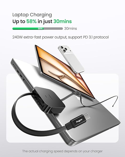 Fasgear 240W USB C to USB C Retractable Cable, 2m/6.6ft Type C 5A PD/PPS Fast Charging Cord with 480Mbps Data Transfer for ThundeRobot Blade 16 Laptop, Galaxy Z Flip7, i-Phone 17 Pro Max (2 Black)