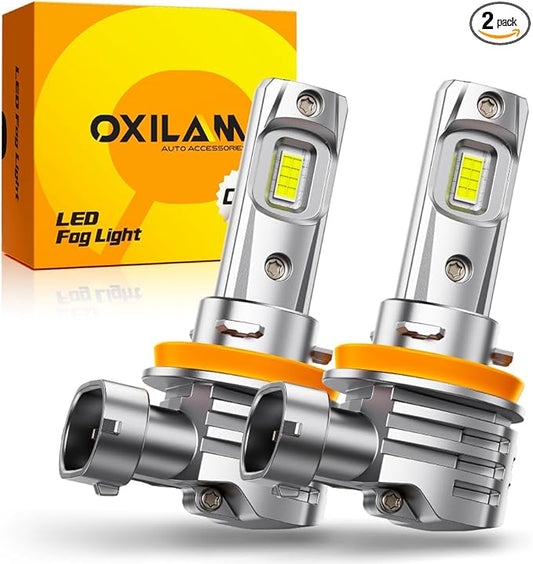 OXILAM H11 LED Bulbs H8 H9 6500K Cool White Fog Bulb, 32000LM 800% Brighter, Plug and Play, 1:1 Mini Size, IP68 Waterproof, Fanless, Pack of 2