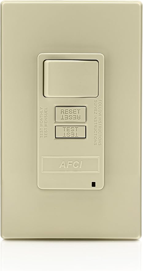 Leviton Combination, 15 Amp, Self Test, LED Indicator Light, AFSW1-I, AFCI/Switch, Ivory