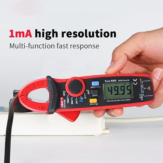 UNI-T UT210E Mini Digital Clamp Meter 100A AC DC Current Voltage True RMS Pliers Ammeter Resistance, Capacitance, Diode Tester Multimeter with Alligator Clip, Red&Black