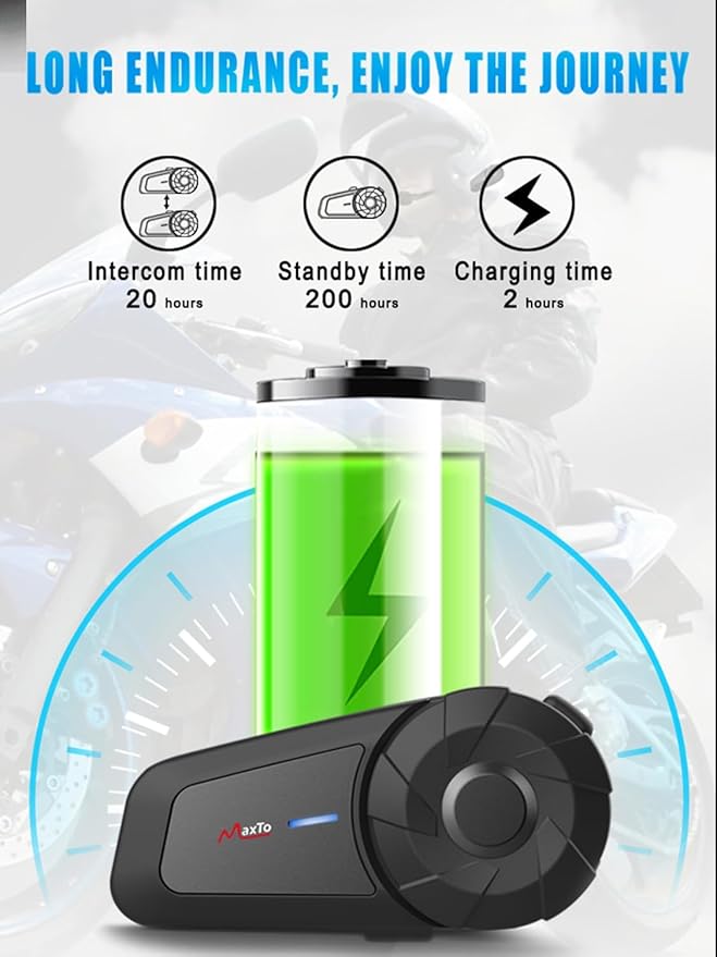 MAXTO Motorcycle Bluetooth Headset, MX1 2-Riders 800M Universal Intercom Communication Systems, HiFi Stereo Sound/IPX6 Waterproof, Motorcycle Helmet Speaker-Intercom-Headset,1 Pack