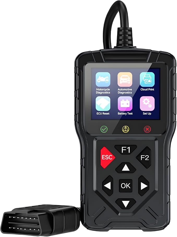 M60 2-in-1 OBD2 Scanner for Car & Motorcycle, Enhanced Live Data & Engine Fault Code Reader, Diagnostic Scan Tool for Error Check and Clear,Used for Almost OBDII Protocol Vehicles (Black)