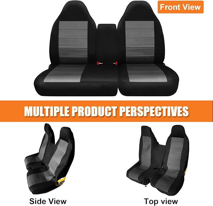 Truck Seat Cover Compatible with 1997-2000 Ford F-150 Seat Covers Front 40/60 Split Bench with Opening Center Console, Not with Airbags Next to The Headrest, Black and Charcoal